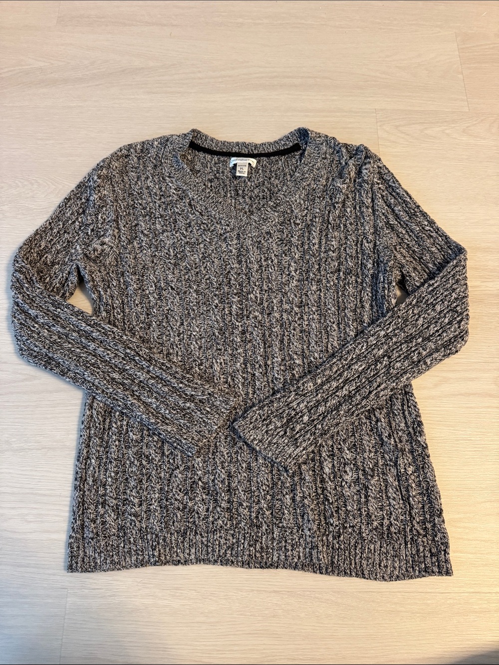 croft & barrow Gray Marled V-Neck Cable Knit Sweater